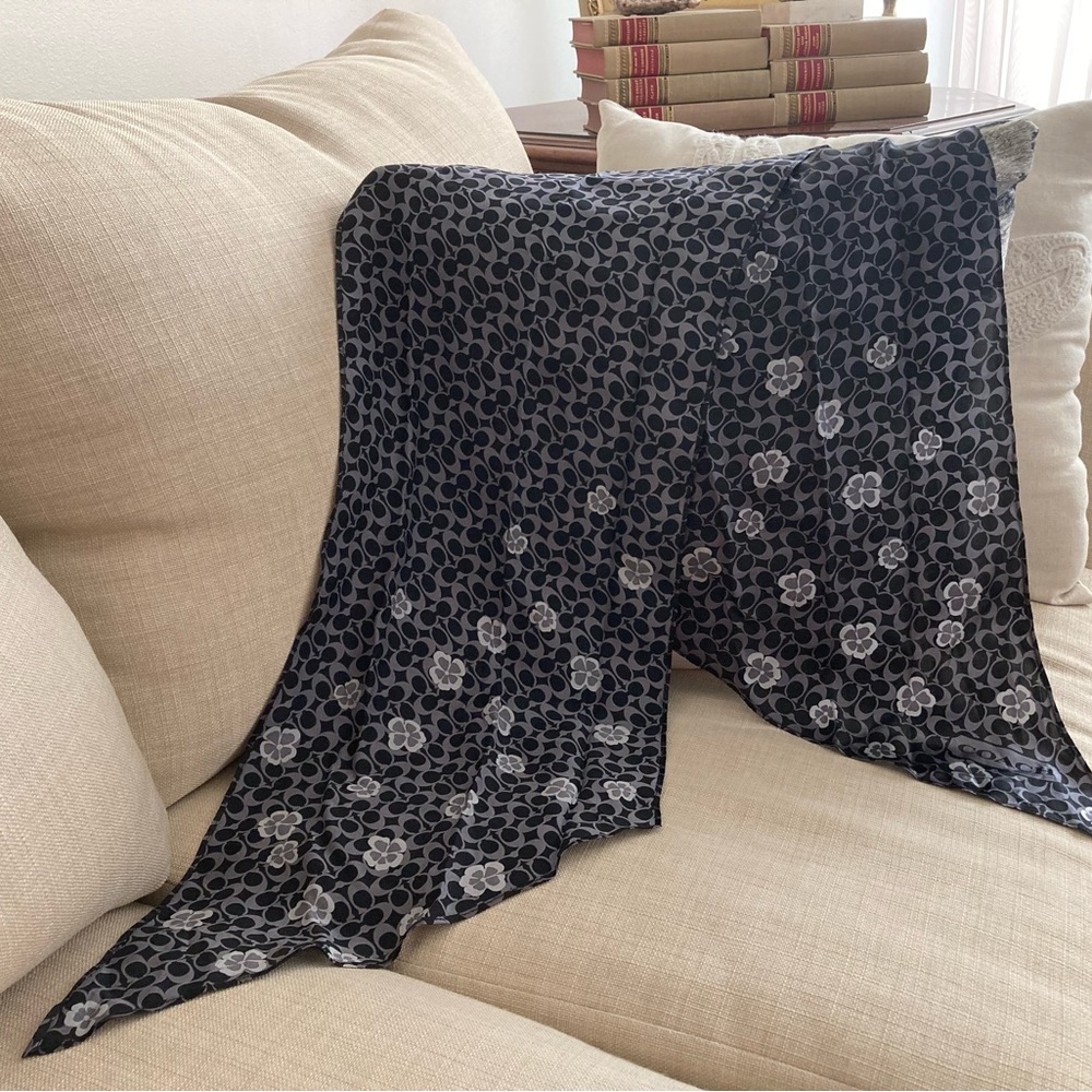 Coach vintage 100% silk long scarf 43”x10”